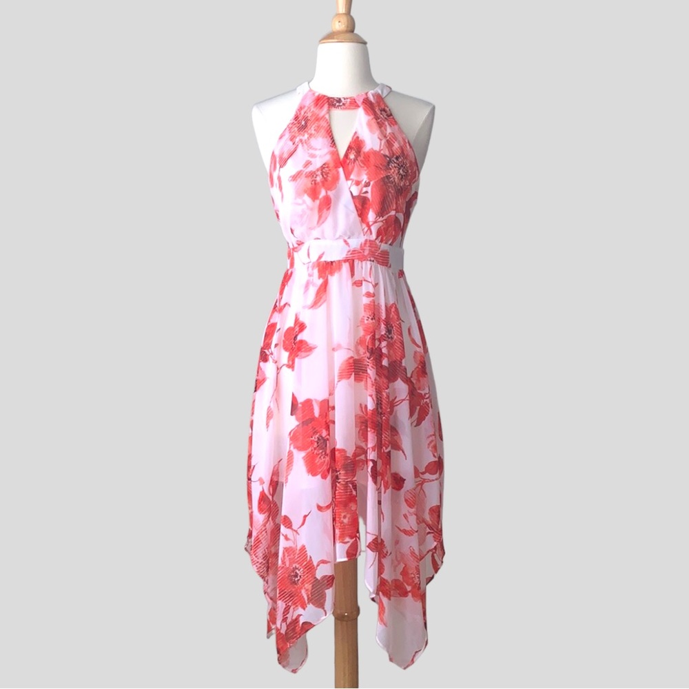 BETSEY JOHNSON Pink & White Floral Halter Handkerchief Dress, Size 2